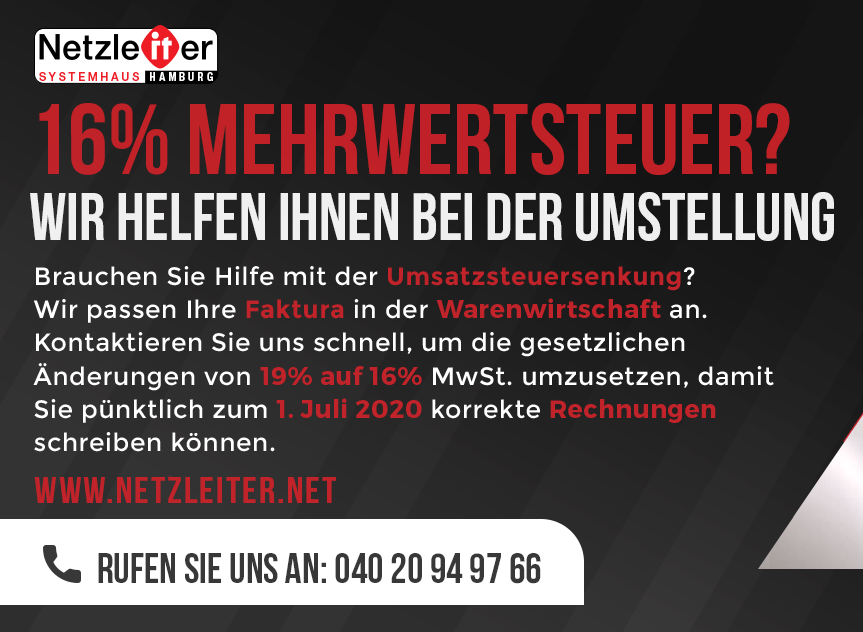 16% Mehrwertsteuer? Wir helfen Ihnen bei der Umstellung