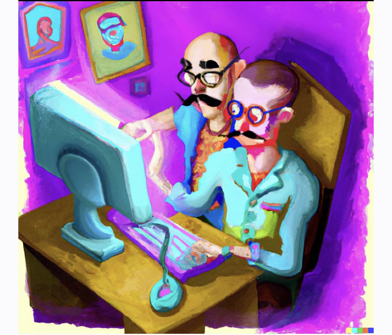 it guy with a moustache on a computer