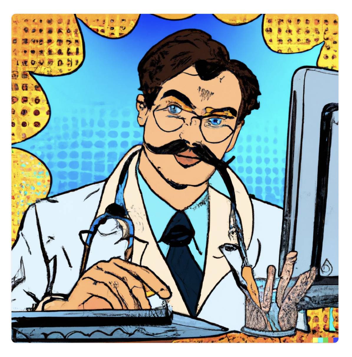 crazy Doc with moustache