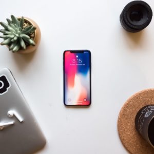 iphone space gray iPhone X near green succulent